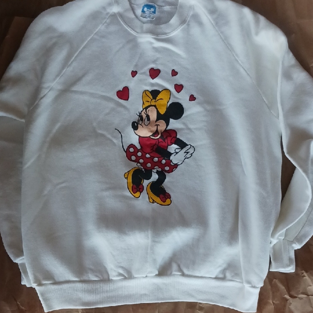 Disney Minnie Mouse White Long Sleeve Sweatshirt XL Excellent Condition Vintage